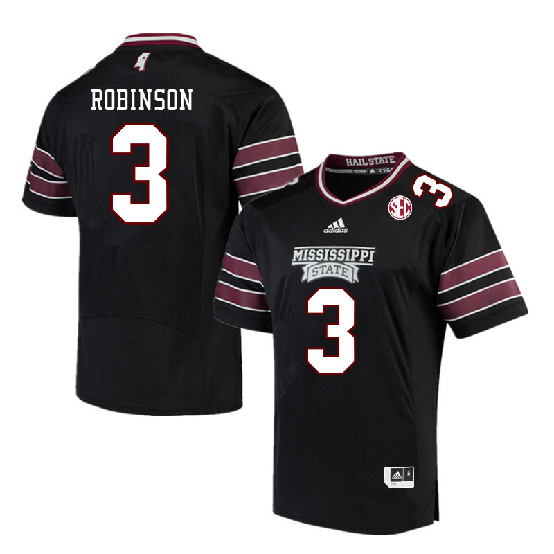 Men #3 Justin Robinson Mississippi State Bulldogs College Football Jerseys Stitched Sale-Black
